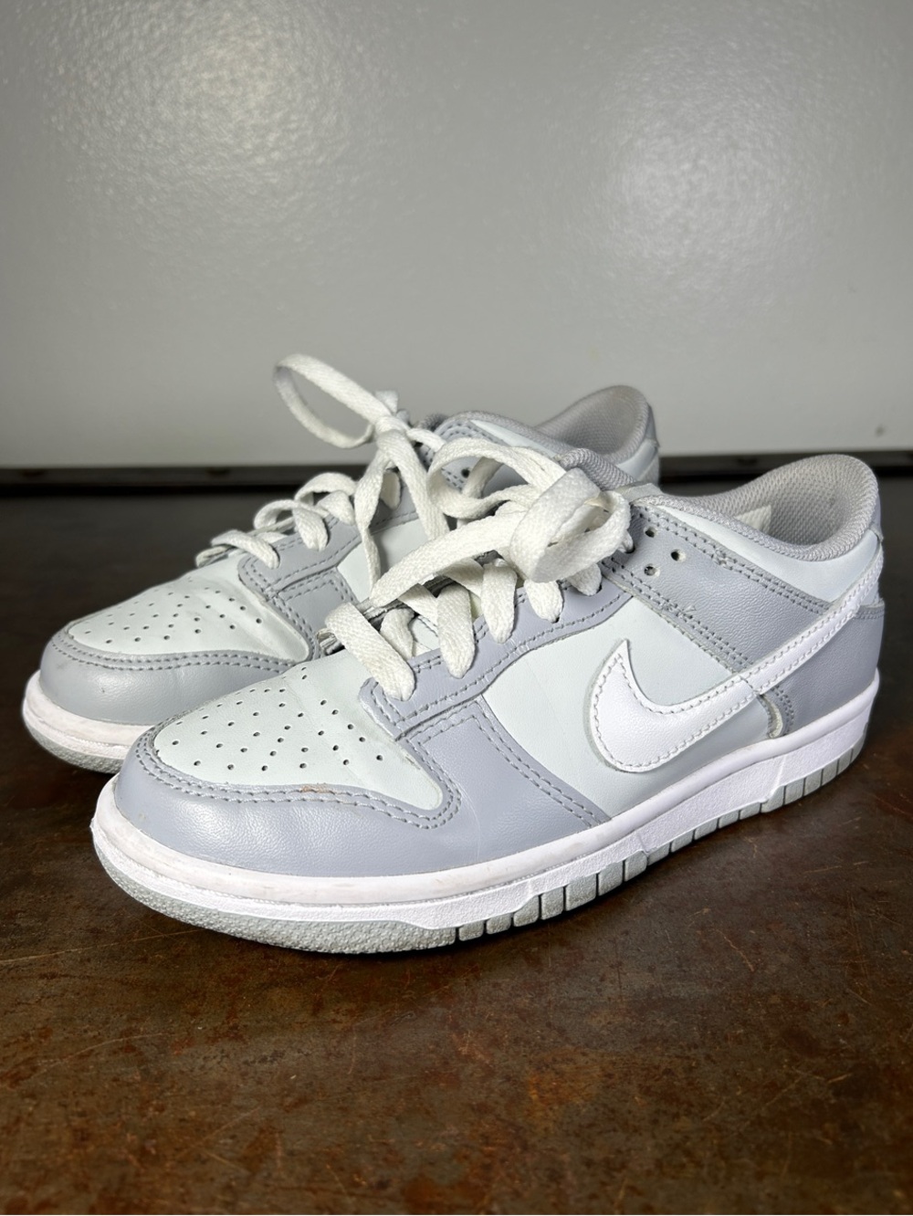 Nike Dunk Low Kids Low-Top Sneakers Gray and White Youth (Big Kids) Size 4